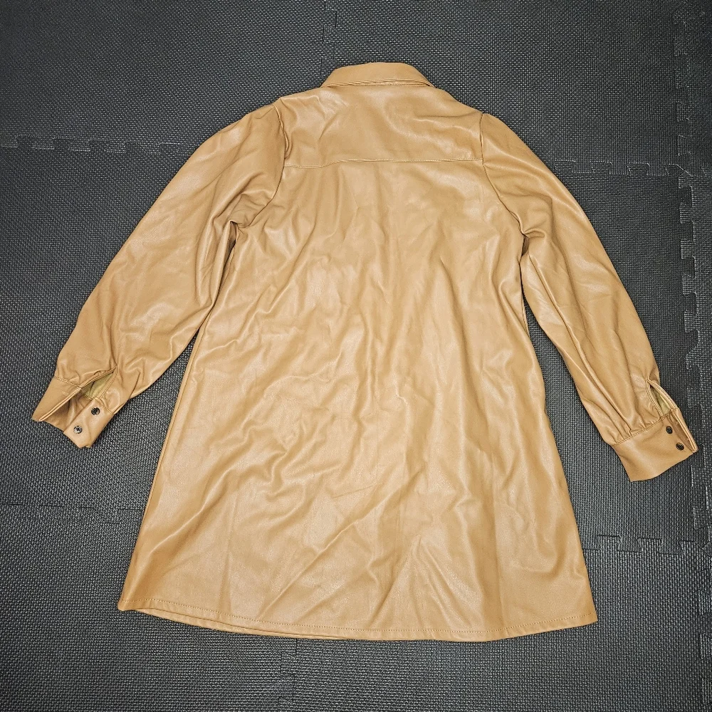Lefties Faux Leather Tan Button Down Dress - Picture 5 of 5